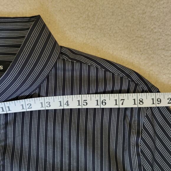 Express Men's L Button Down Shirt Long Sleeve 2 Button Cuff Pocket Black Stripe - Picture 7 of 13